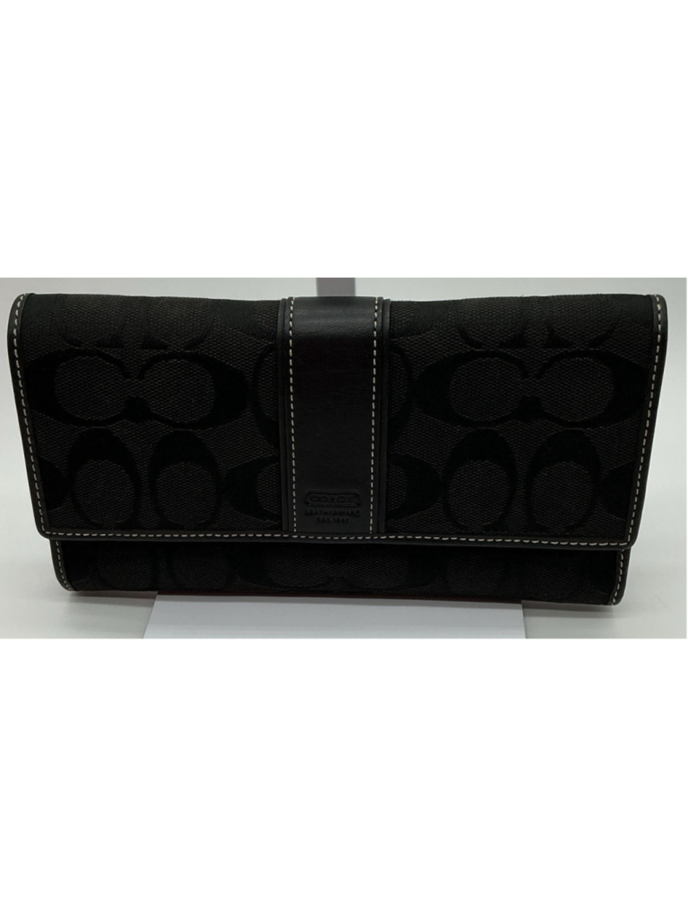 Coach Black Signature C Jacquard Leather Checkbook Wallet Long Trifold Y2K